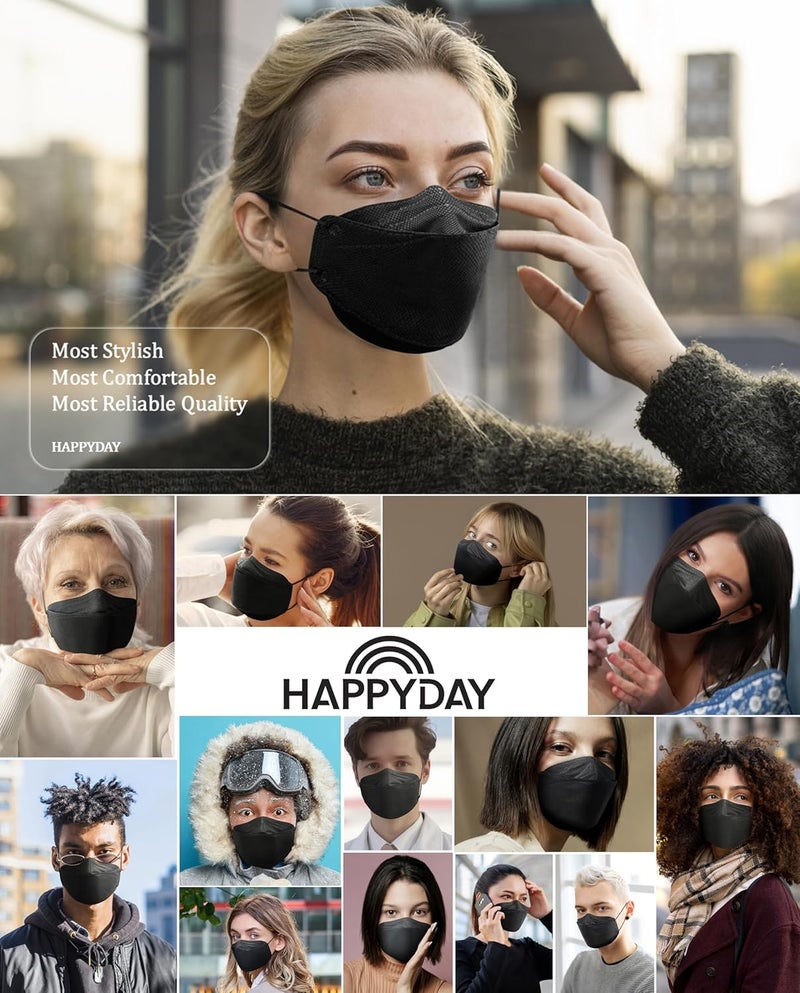 Happy Day  , 25 Packs, Made in KOREA Premium KF94 Micro Dust Protection Individually Packaged Black Face Mask Large - Image 2