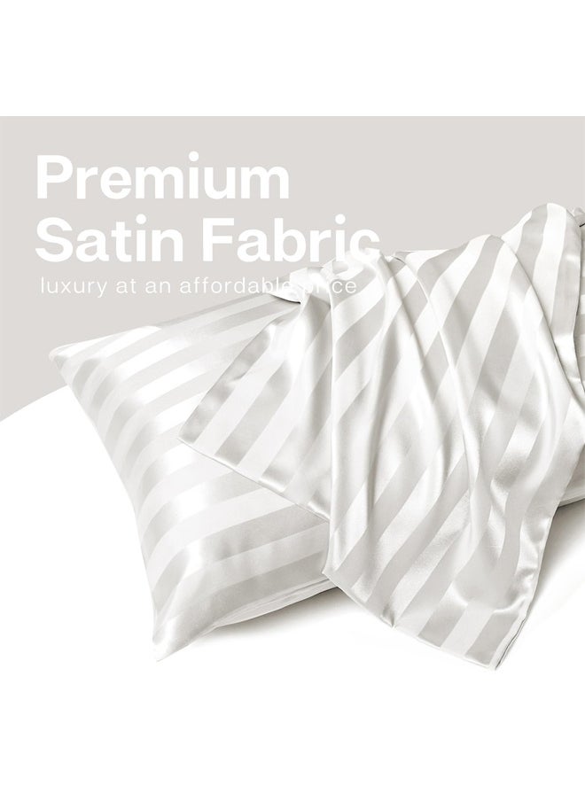 Arabest - Pillowcases, Satin Pillowcases, 2-Peice Set, Simple Solid Color, with Envelope Closure, Good for Hair and Skin,Off  White - Image 1