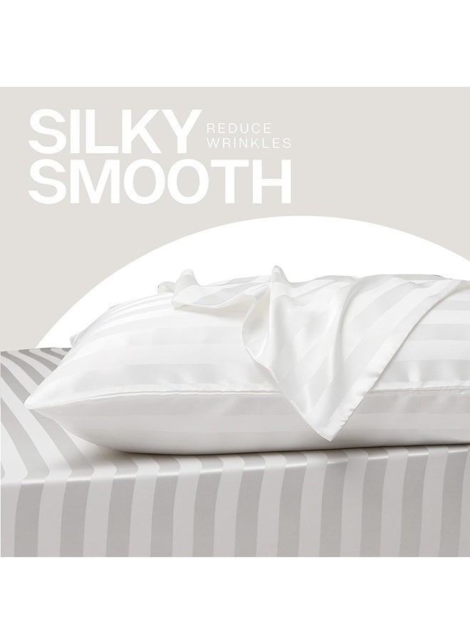 Arabest - Pillowcases, Satin Pillowcases, 2-Peice Set, Simple Solid Color, with Envelope Closure, Good for Hair and Skin,Off  White - Image 1