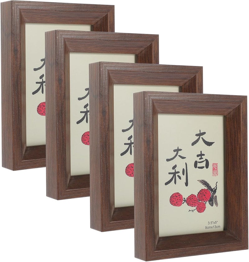 4pcs Vintage Wood Picture Frames 5-inch (9x13cm) Deep Walnut Color for Wall and Tabletop Home Decor Wedding Photo Display - Image 1