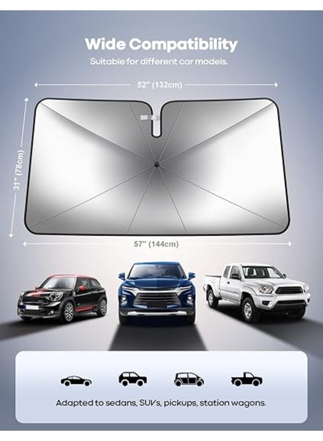 Car Windshield Sun Shade Umbrella – Foldable UV Protection Front Window Sunshade with Storage Pouch, Easy Open/Close Design for SUVs, Trucks & Most Vehicles - Image 3