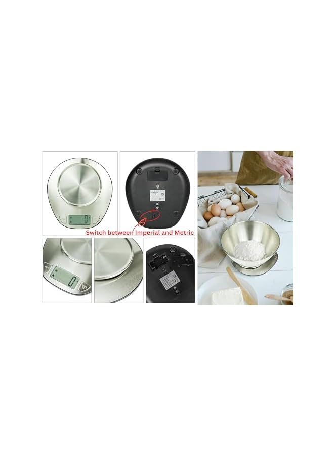 Exzact Electronic Kitchen Scale Stainless Steel Baking Scale - Large Display Wet And Dry Food Weighing Scale With Stainless Steel Mixing Bowl - Easy Switch Between Imperial And Metric - Max 5 Kgs - Image 4