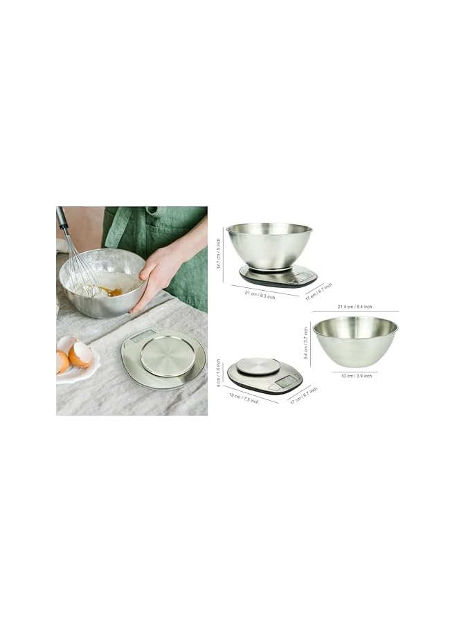Exzact Electronic Kitchen Scale Stainless Steel Baking Scale - Large Display Wet And Dry Food Weighing Scale With Stainless Steel Mixing Bowl - Easy Switch Between Imperial And Metric - Max 5 Kgs - Image 3