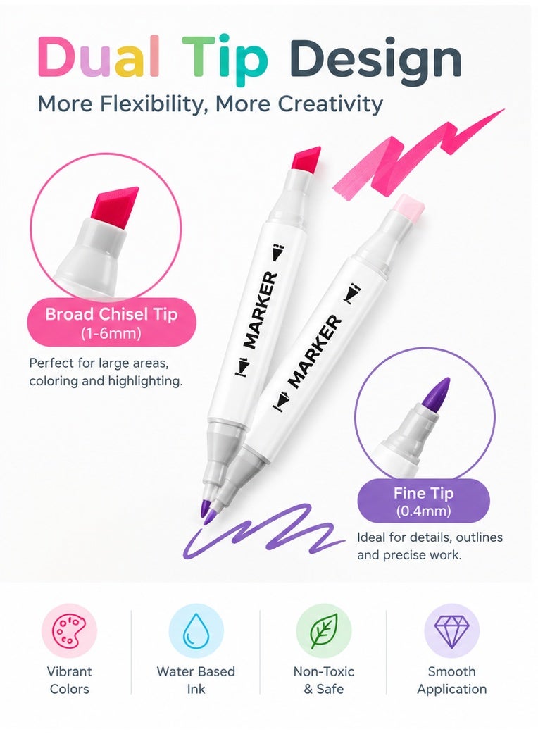 MOMENT  80 Colors Water Based Markers, Fine & Broad Dual Tip Coloring marker Set with Storage Case-Stocking Stuffers,Christmas Gift Idea for Teens, Grandkids, Kids - Art Supplies - Image 2