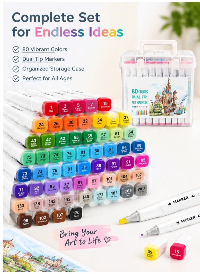 MOMENT  80 Colors Water Based Markers, Fine & Broad Dual Tip Coloring marker Set with Storage Case-Stocking Stuffers,Christmas Gift Idea for Teens, Grandkids, Kids - Art Supplies - Image 3
