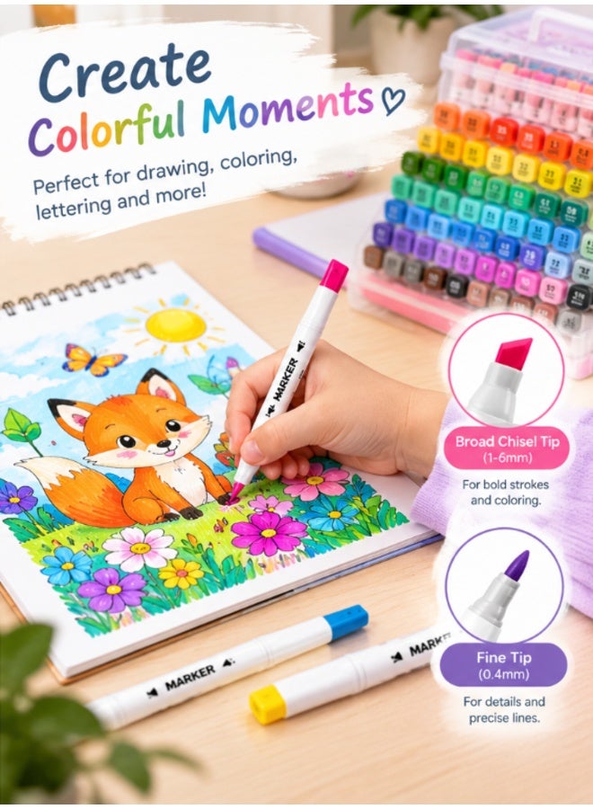 MOMENT  80 Colors Water Based Markers, Fine & Broad Dual Tip Coloring marker Set with Storage Case-Stocking Stuffers,Christmas Gift Idea for Teens, Grandkids, Kids - Art Supplies - Image 4