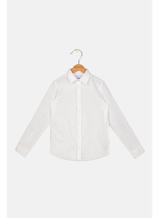 Kids Boy Plain Long Sleeve Casual Shirt, White