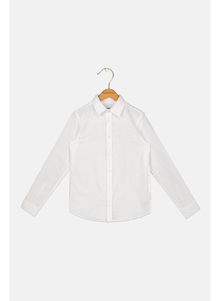 Jack Jones - Kids Boy Plain Long Sleeve Casual Shirt, White - Image 1