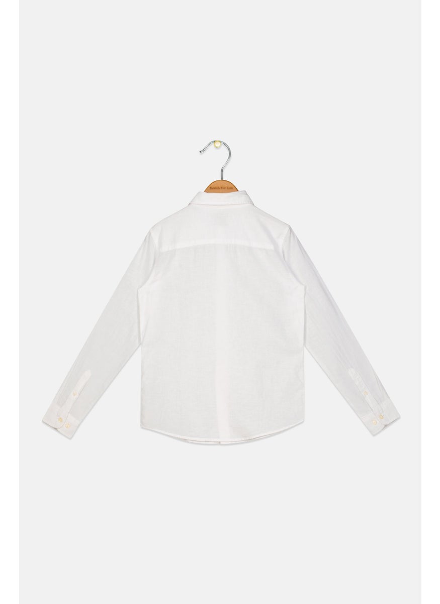 Jack Jones - Kids Boy Plain Long Sleeve Casual Shirt, White - Image 1