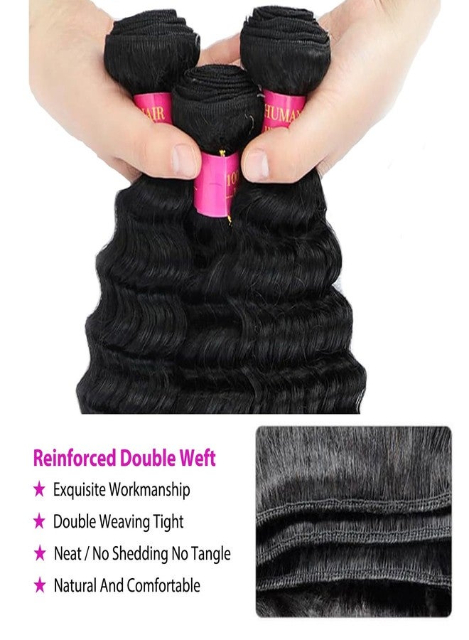 LICHANG Deep Wave Human Hair Bundles 20 22 24 Inch 100% Unprocessed Brazilian Virgin Hair Deep Curly Weave Human Hair 3 Bundles Real Human hair Deep Wave Bundles for Women Natural Black - Image 3