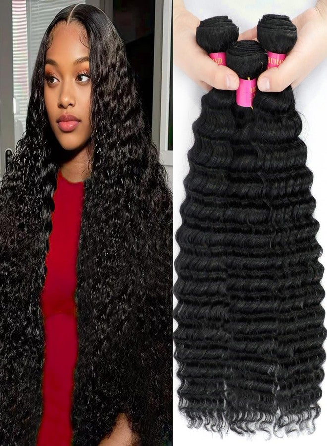 LICHANG Deep Wave Human Hair Bundles 20 22 24 Inch 100% Unprocessed Brazilian Virgin Hair Deep Curly Weave Human Hair 3 Bundles Real Human hair Deep Wave Bundles for Women Natural Black - Image 1