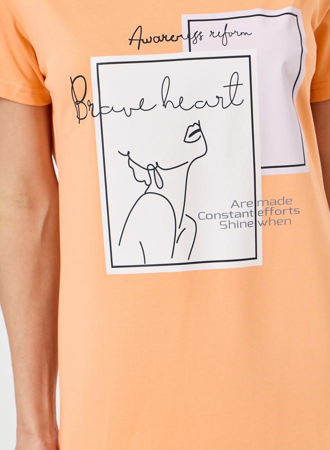 Take Two Orange Graphic Print Short Sleeve T-Shirt Dress - Image 3