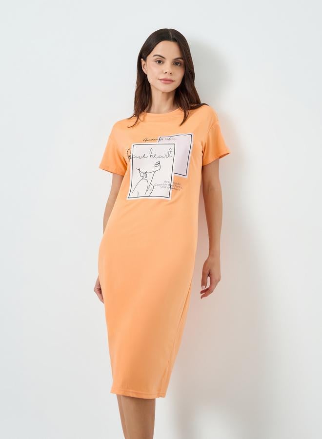 Take Two Orange Graphic Print Short Sleeve T-Shirt Dress - Image 1