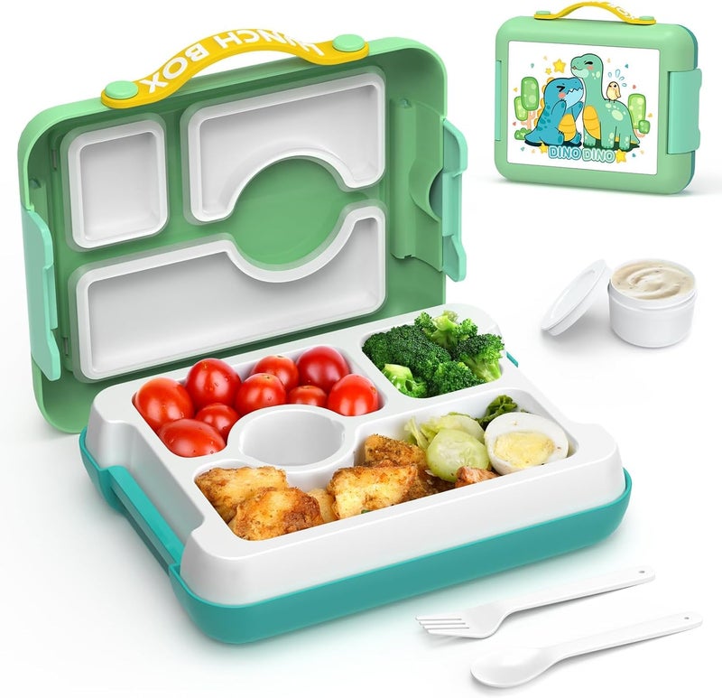 Excefore Kids Bento Box, Leak-Proof, 4-Compartment Bento-Style Lunch Box, Perfect Portion Sizes for Ages 3 to 10 - BPA-Free, Portable Handle, Dishwasher Safe, Food-Safe Materials, Tiffany Green - Image 1