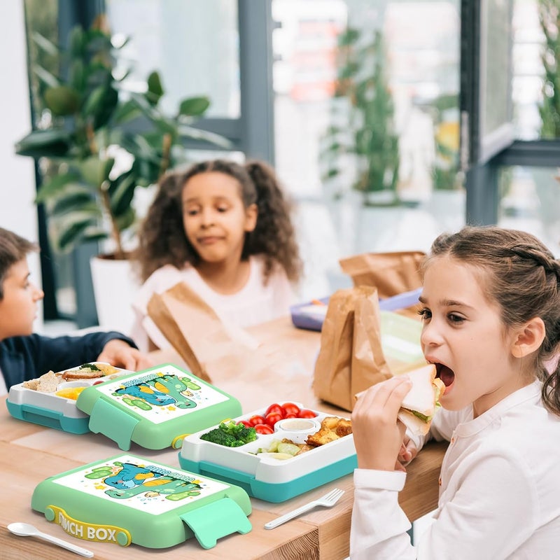 Excefore Kids Bento Box, Leak-Proof, 4-Compartment Bento-Style Lunch Box, Perfect Portion Sizes for Ages 3 to 10 - BPA-Free, Portable Handle, Dishwasher Safe, Food-Safe Materials, Tiffany Green - Image 2