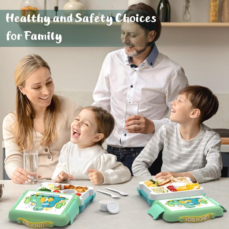Excefore Kids Bento Box, Leak-Proof, 4-Compartment Bento-Style Lunch Box, Perfect Portion Sizes for Ages 3 to 10 - BPA-Free, Portable Handle, Dishwasher Safe, Food-Safe Materials, Tiffany Green - Image 3