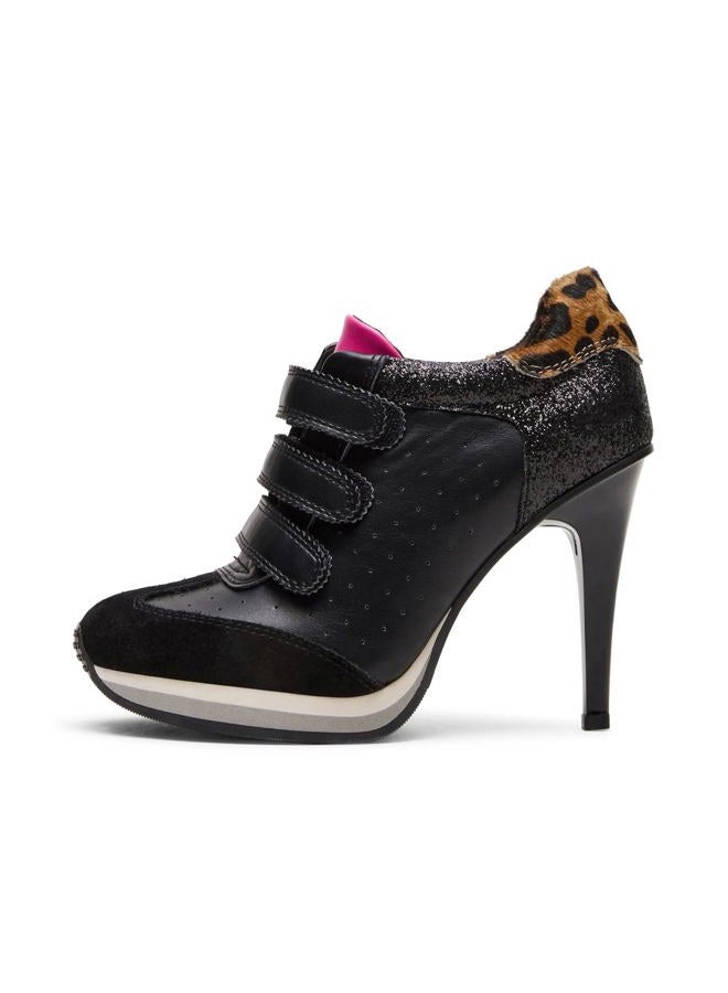 Wnshonzy Sneaker Heels for Women High Heel Suede Tennis Shoes Sport Dressy Round T-Toe Comfort Stiletto Style Fashion Hook&Loop Vintage Platform Y2k, Black, 9.5 - Image 1