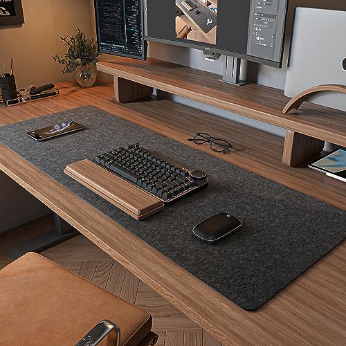 DAWNTREES Felt Desk Mat | Computer Mat for Desk(36x12Inches) | Large Felt Mouse Pad and Keyboard Mat | Desk Protector for Office | Dark Gray - Image 1