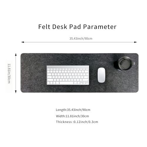 DAWNTREES Felt Desk Mat | Computer Mat for Desk(36x12Inches) | Large Felt Mouse Pad and Keyboard Mat | Desk Protector for Office | Dark Gray - Image 2