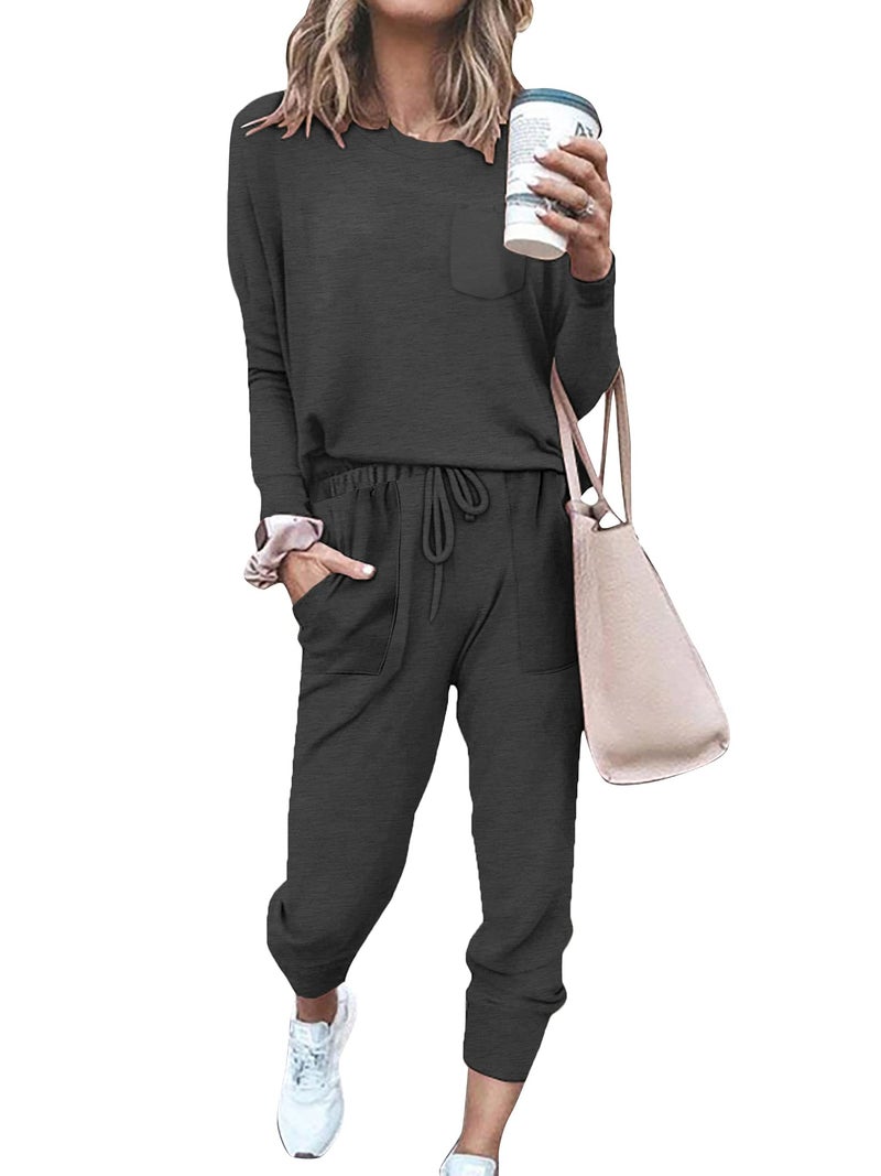 Bofell Womens 2 Piece Outfits Casual Lounge Sets Fall Fashion 2023 Travel Grey XL - Image 1