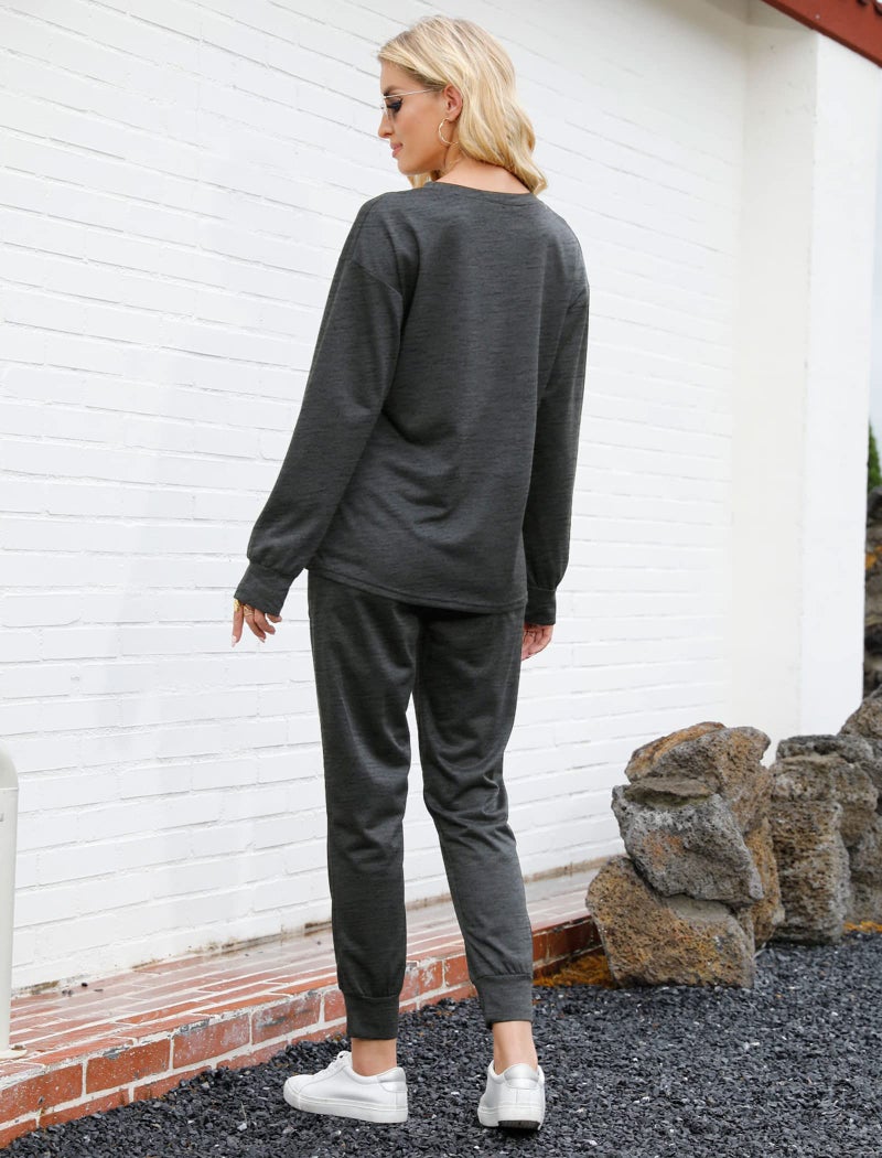 Bofell Womens 2 Piece Outfits Casual Lounge Sets Fall Fashion 2023 Travel Grey XL - Image 4