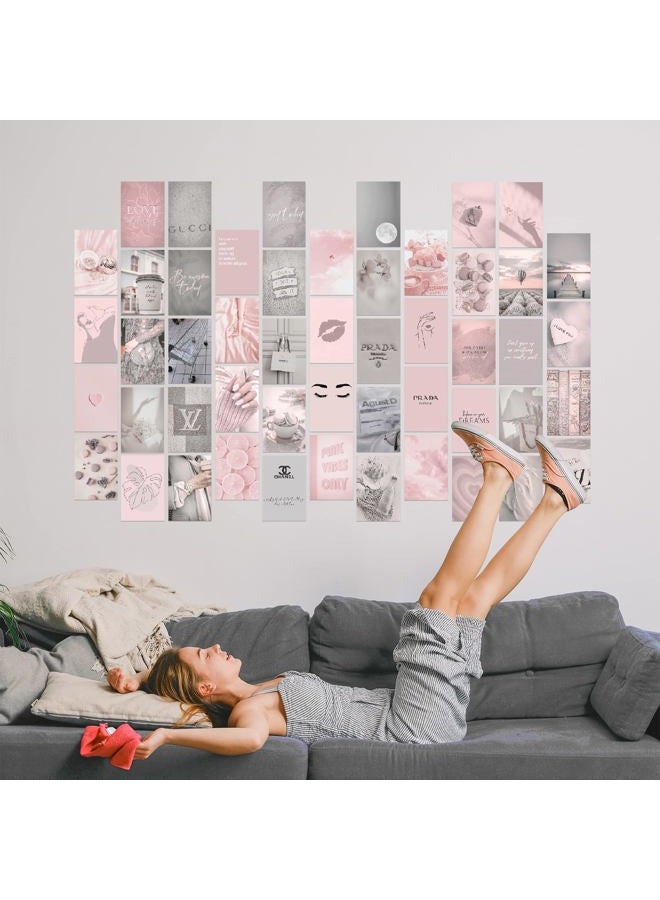 KONGSY Pink Grey Aesthetic Photo Wall Collage Kit, 50 Set 4x6 Inch Aesthetic Pictures, Girly Bedroom Decor for Teen Girls, Dusty Pink Grey VSCO Posters for Dorm Room Decor, Trendy Aesthetic Wall Art Prints - Image 3