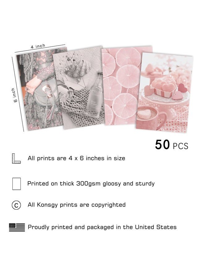 KONGSY Pink Grey Aesthetic Photo Wall Collage Kit, 50 Set 4x6 Inch Aesthetic Pictures, Girly Bedroom Decor for Teen Girls, Dusty Pink Grey VSCO Posters for Dorm Room Decor, Trendy Aesthetic Wall Art Prints - Image 2