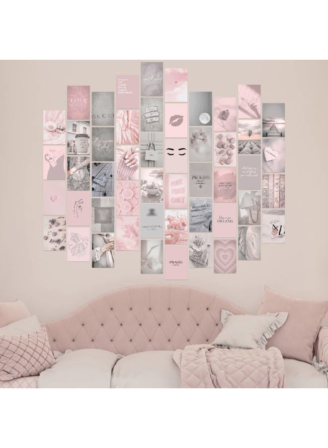 KONGSY Pink Grey Aesthetic Photo Wall Collage Kit, 50 Set 4x6 Inch Aesthetic Pictures, Girly Bedroom Decor for Teen Girls, Dusty Pink Grey VSCO Posters for Dorm Room Decor, Trendy Aesthetic Wall Art Prints - Image 4