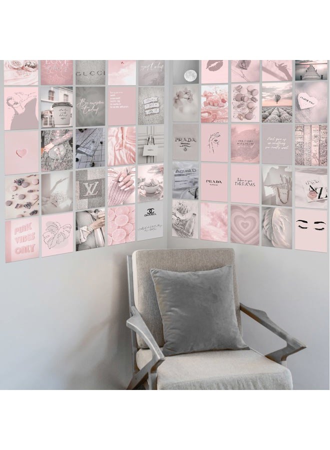 KONGSY Pink Grey Aesthetic Photo Wall Collage Kit, 50 Set 4x6 Inch Aesthetic Pictures, Girly Bedroom Decor for Teen Girls, Dusty Pink Grey VSCO Posters for Dorm Room Decor, Trendy Aesthetic Wall Art Prints - Image 5
