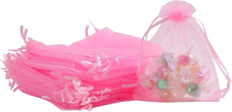 Red Dot Gift Pack of 100 Light Pink Organza Drawstring Bags (10 x 15 cm) - Image 1