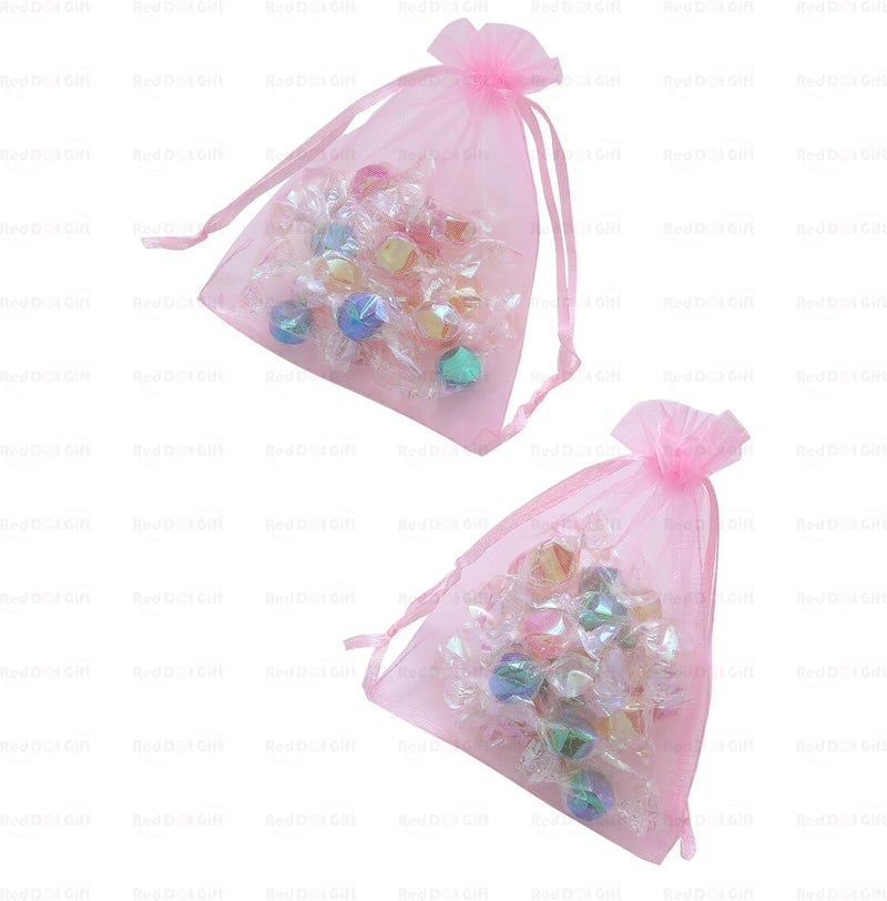 Red Dot Gift Pack of 100 Light Pink Organza Drawstring Bags (10 x 15 cm) - Image 3