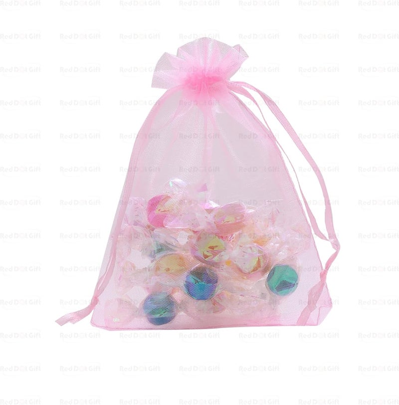 Red Dot Gift Pack of 100 Light Pink Organza Drawstring Bags (10 x 15 cm) - Image 5