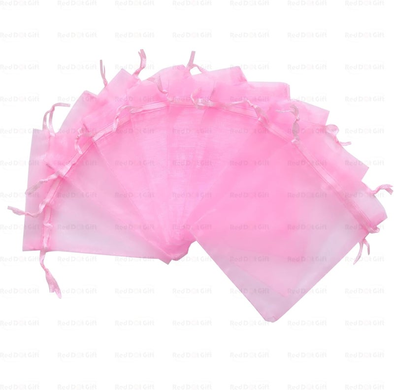 Red Dot Gift Pack of 100 Light Pink Organza Drawstring Bags (10 x 15 cm) - Image 4