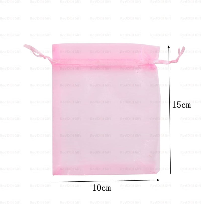 Red Dot Gift Pack of 100 Light Pink Organza Drawstring Bags (10 x 15 cm) - Image 2