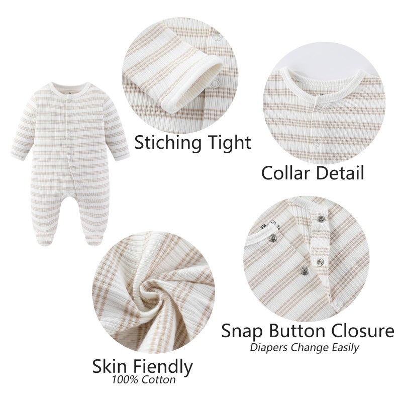 MAMIMAKA Baby Boy Girls Clothes Cotton Footed Jumpsuits Long Sleeve Newborn Caps and Scratch Mittens Set 0-6 Months - Image 4