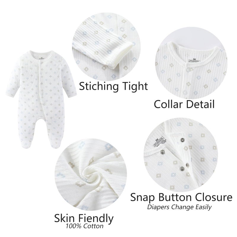 MAMIMAKA Baby Boy Girls Clothes Cotton Footed Jumpsuits Long Sleeve Newborn Caps and Scratch Mittens Set 0-6 Months - Image 5