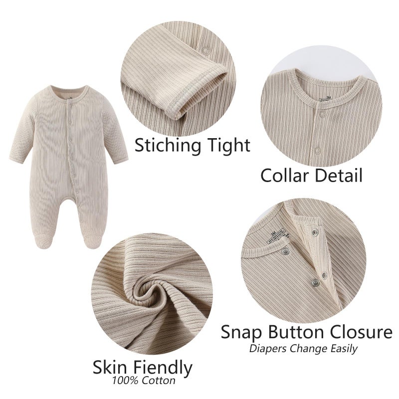 MAMIMAKA Baby Boy Girls Clothes Cotton Footed Jumpsuits Long Sleeve Newborn Caps and Scratch Mittens Set 0-6 Months - Image 3