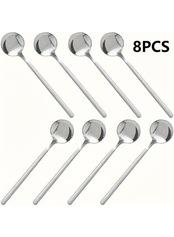 8-piece set of  stainless steel espresso spoons, mini spoon set, suitable for coffee, English tea, desserts, cakes, ice cream, cappuccino, 6.85 inches 17.4cm silver - Image 1