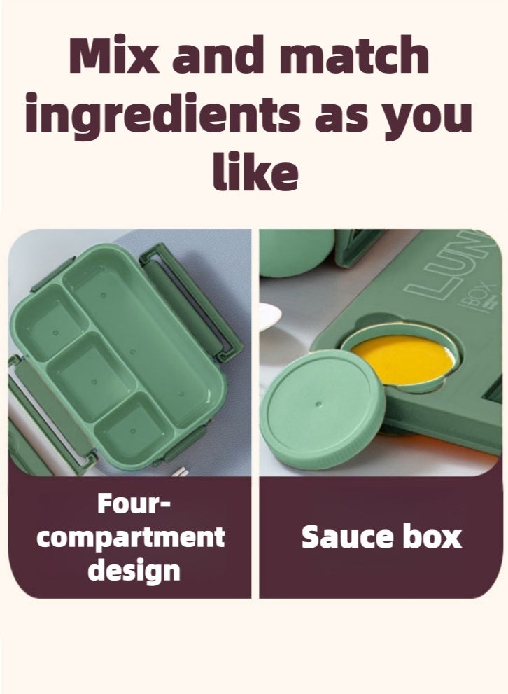 لولكس علب غداء لولاكس بينتو للبالغين والأطفال، حاوية صلصة التغميس، تصميم بأربعة أقسام، مصنوعة من مواد آمنة غذائياً، مقاومة للحرارة، مناسبة للمدارس والمكاتب (1300 مل، أخضر) - Image 4