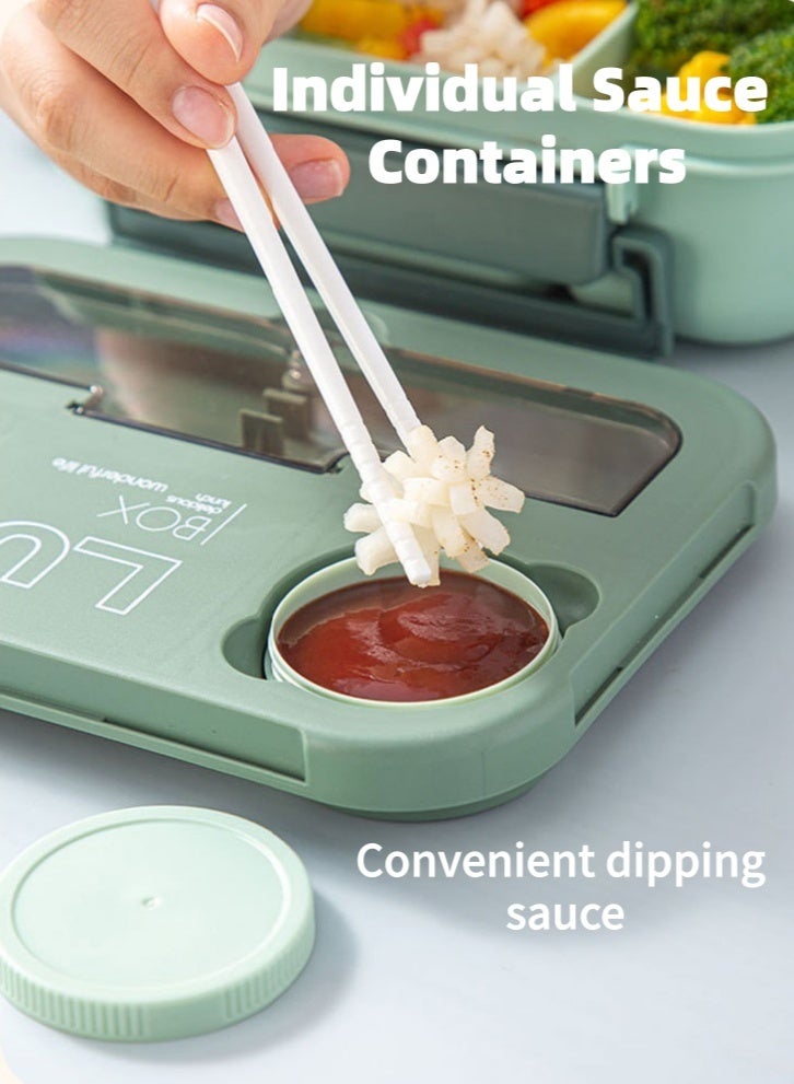 لولكس علب غداء لولاكس بينتو للبالغين والأطفال، حاوية صلصة التغميس، تصميم بأربعة أقسام، مصنوعة من مواد آمنة غذائياً، مقاومة للحرارة، مناسبة للمدارس والمكاتب (1300 مل، أخضر) - Image 5