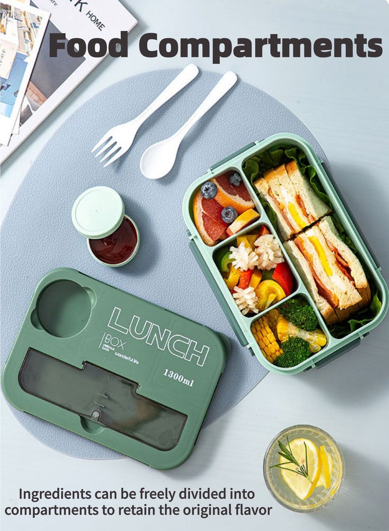 لولكس علب غداء لولاكس بينتو للبالغين والأطفال، حاوية صلصة التغميس، تصميم بأربعة أقسام، مصنوعة من مواد آمنة غذائياً، مقاومة للحرارة، مناسبة للمدارس والمكاتب (1300 مل، أخضر) - Image 2