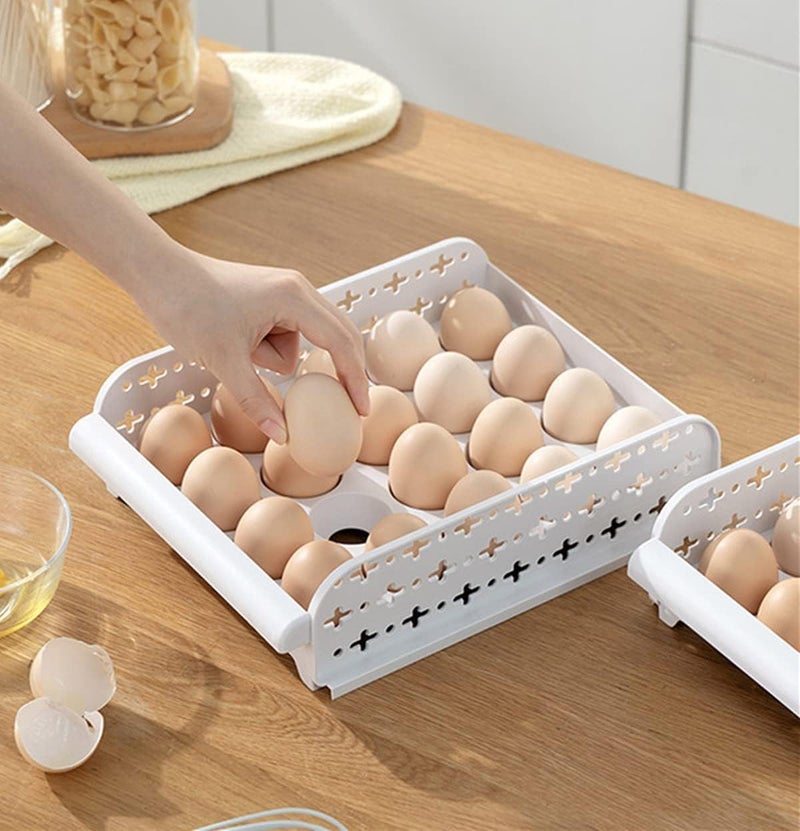 EXPORTTANZA EXPORTTANZA 20 Grid Egg storage rack stackable egg refrigerator egg storage bin egg dispenser egg refrigerator holder container with lid Egg Container drawer refrigerator shelf  - Image 1