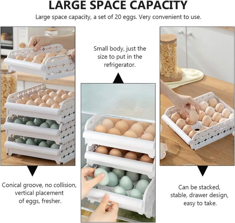 EXPORTTANZA EXPORTTANZA 20 Grid Egg storage rack stackable egg refrigerator egg storage bin egg dispenser egg refrigerator holder container with lid Egg Container drawer refrigerator shelf  - Image 4