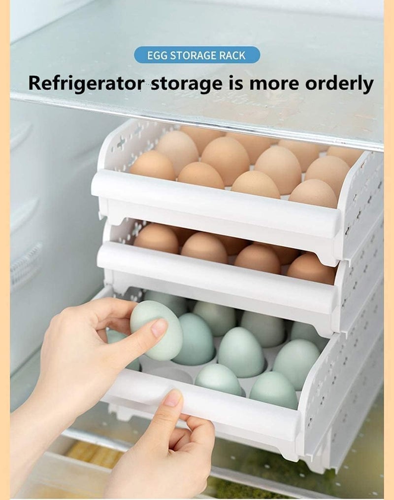 EXPORTTANZA EXPORTTANZA 20 Grid Egg storage rack stackable egg refrigerator egg storage bin egg dispenser egg refrigerator holder container with lid Egg Container drawer refrigerator shelf  - Image 3