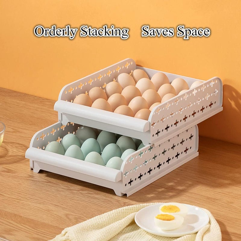 EXPORTTANZA EXPORTTANZA 20 Grid Egg storage rack stackable egg refrigerator egg storage bin egg dispenser egg refrigerator holder container with lid Egg Container drawer refrigerator shelf  - Image 5