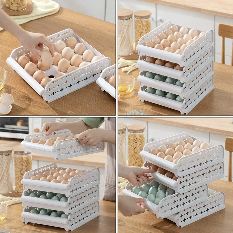 EXPORTTANZA EXPORTTANZA 20 Grid Egg storage rack stackable egg refrigerator egg storage bin egg dispenser egg refrigerator holder container with lid Egg Container drawer refrigerator shelf  - Image 2