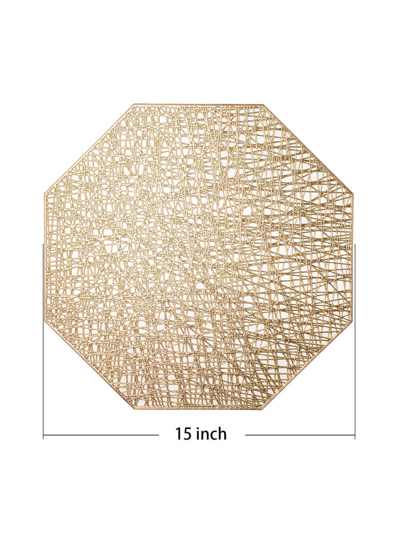 6-Piece Vinyl Dining Table Decorative Placemats - Elegant Gold Octagonal Design, Heat Resistant & Non-Slip, Ideal for Kitchen, Dining, and Restaurants  - Image 2