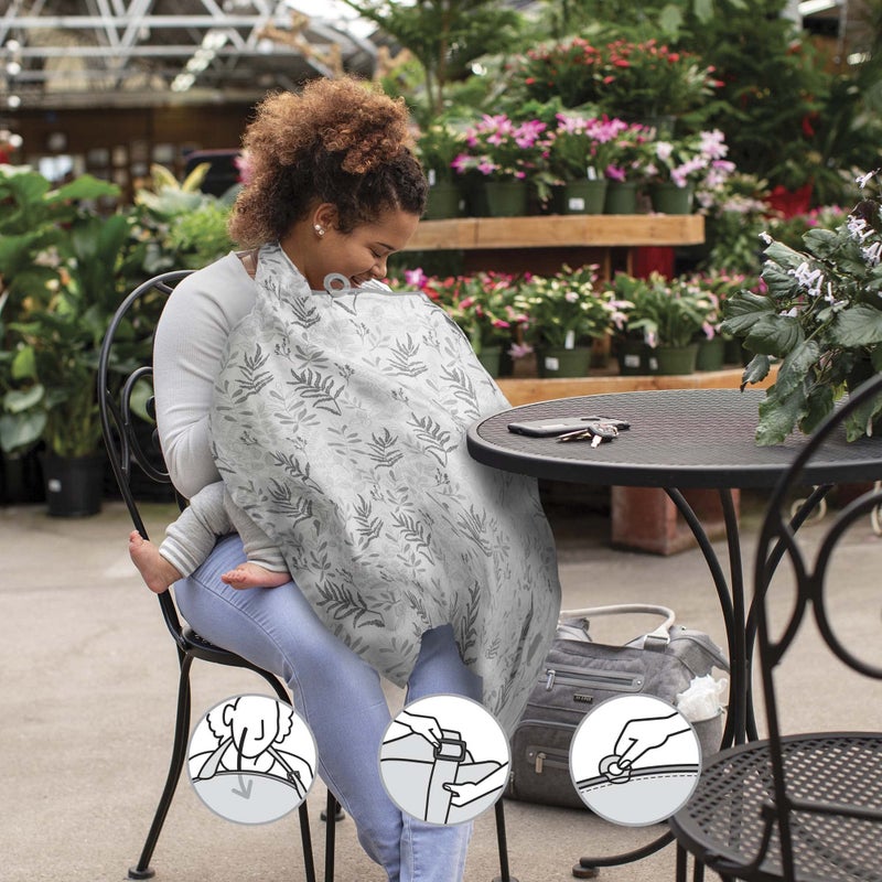 بوبي Boppy Nursing Cover for Breastfeeding, Gray Ferns, Apron Style with Storage Pocket, Rigid Neckline to See Baby While Feeding, and Breastfeeding or Pumping - Image 3