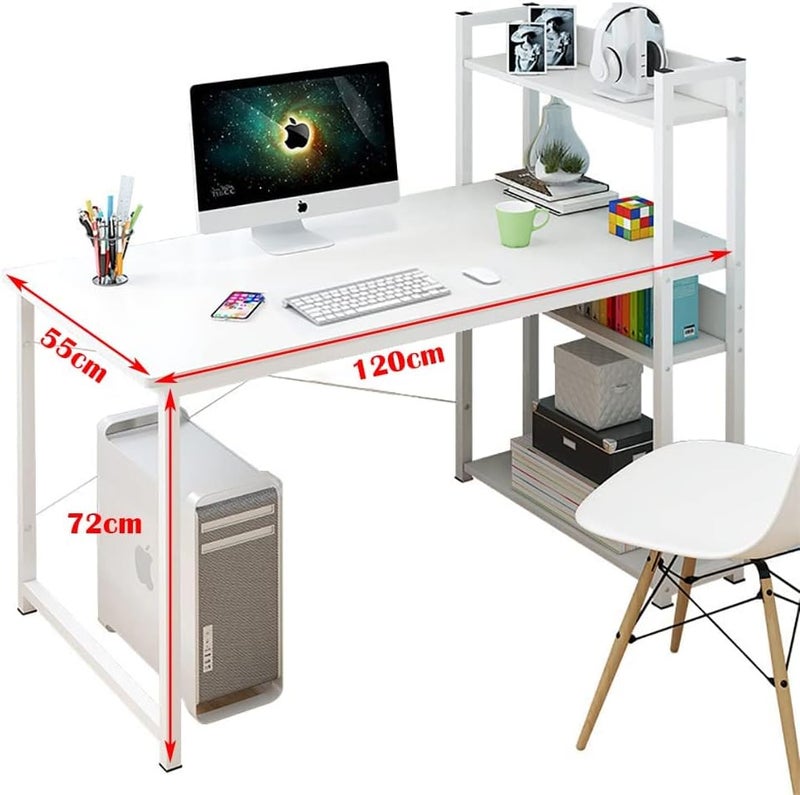 JANTENS Computer Table with Bookshelf, Home Office Desk Gaming Writing Study Table White 120 * 55 * 72 cm-H120A - Image 2