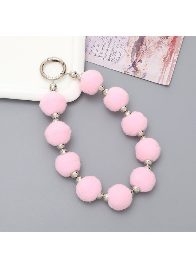 NIBEMINENT Beaded Phone Lanyard, Anti Lost Removable Wrist Strap, Soft Round Ball Bracelet Pendant, Phone Keychain Lanyard,K2463/Pink